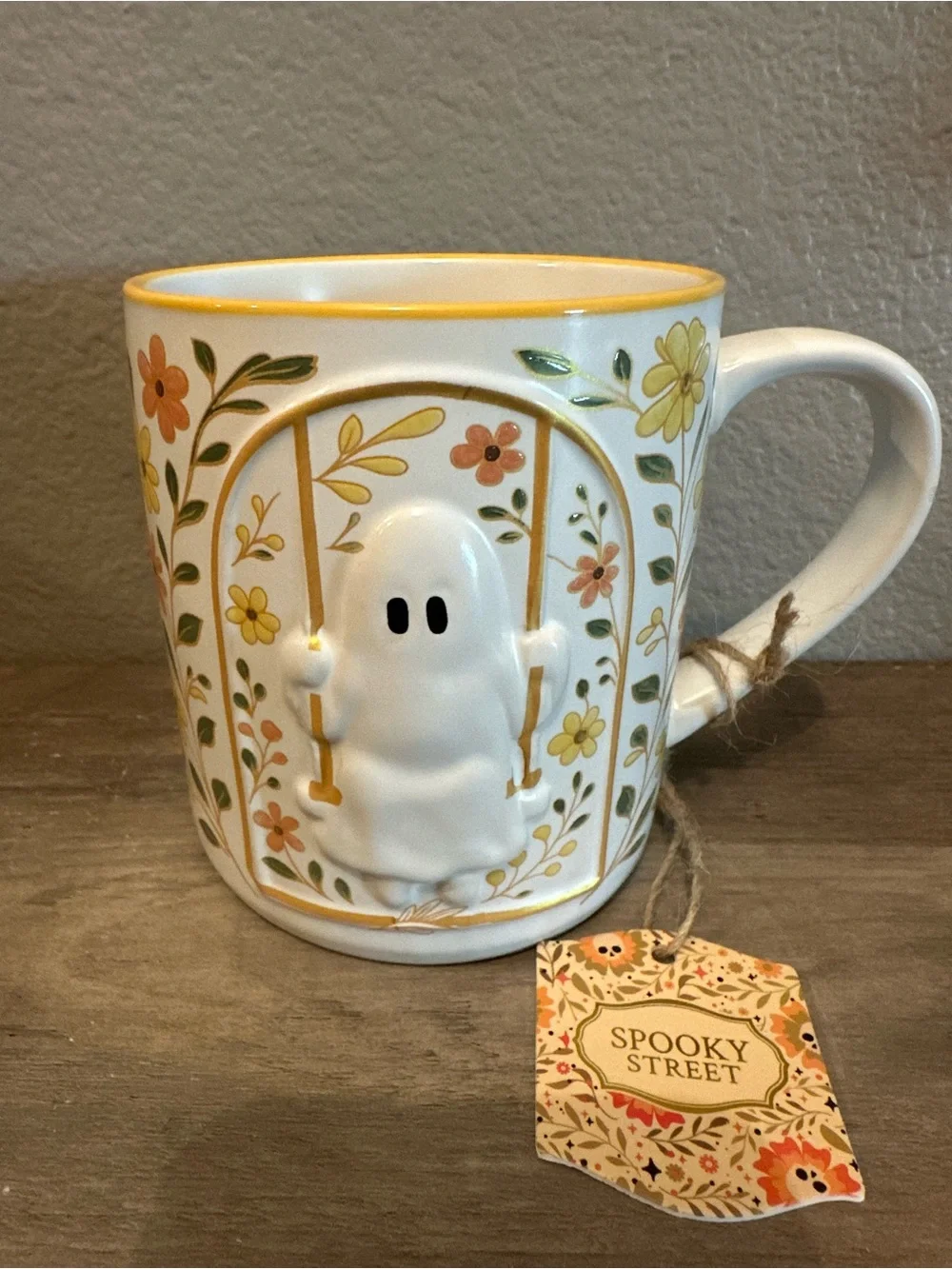 Spooky Street Ghost On Swing Floral Mug